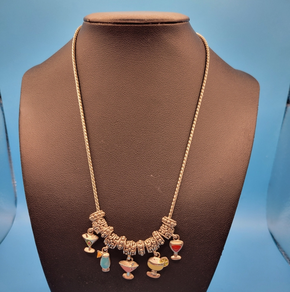 Cookie Lee Silver tone Charming Cocktail Dangle Necklace